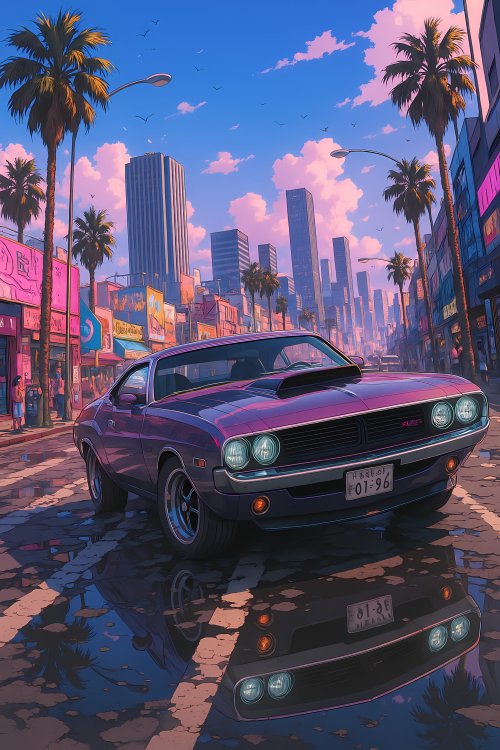 Retro Car Cityscape Scene - Related Dark Wallpapers wallpaper
