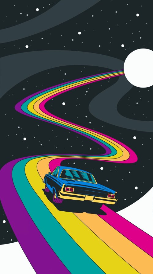 Retro Car Rainbow Road - Related Dark Wallpapers wallpaper