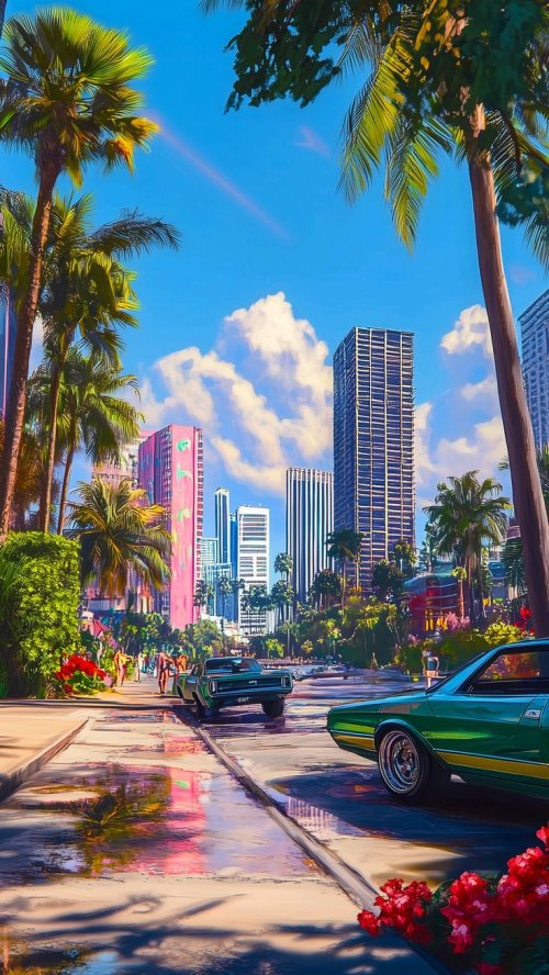Retro City Palm Trees