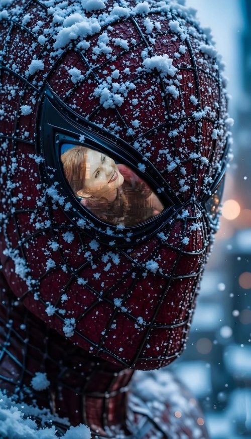 Snowy Spiderman and MJ