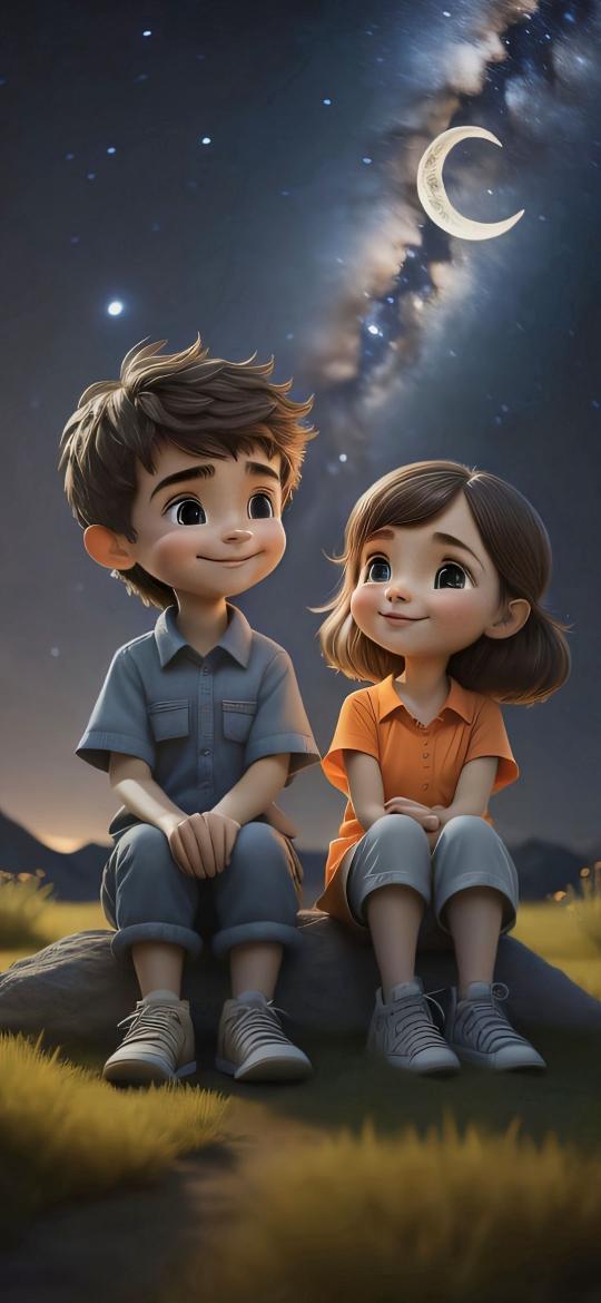 Starry Night Cartoon Friends