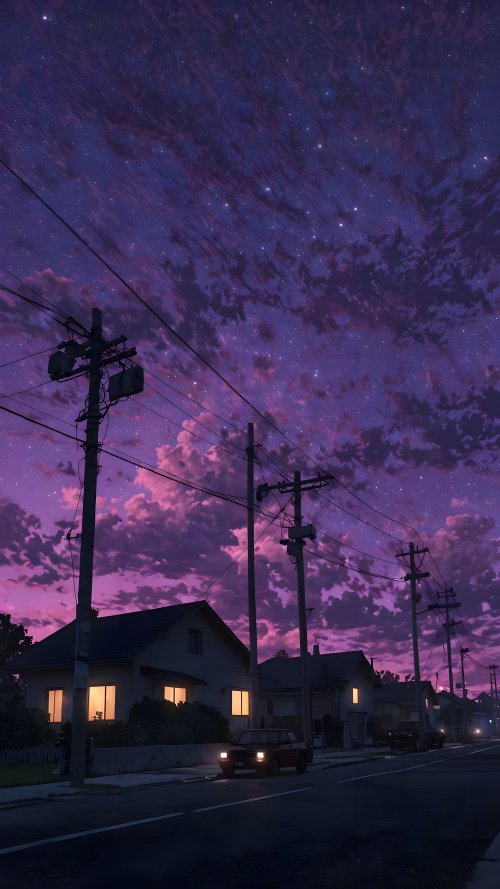 Starry Night Suburban Scene