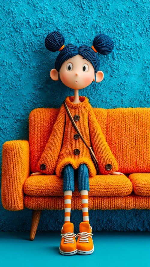 Stylized Doll on Orange Couch
