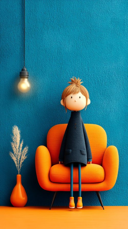 Stylized Girl on Orange Chair