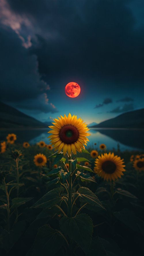 Sunflower Under Blood Moon - nature Wallpaper