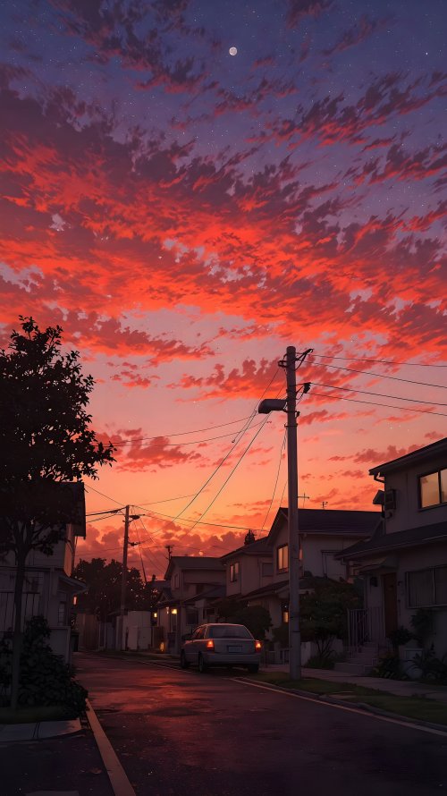 Sunset Street Anime Style - Anime Wallpaper