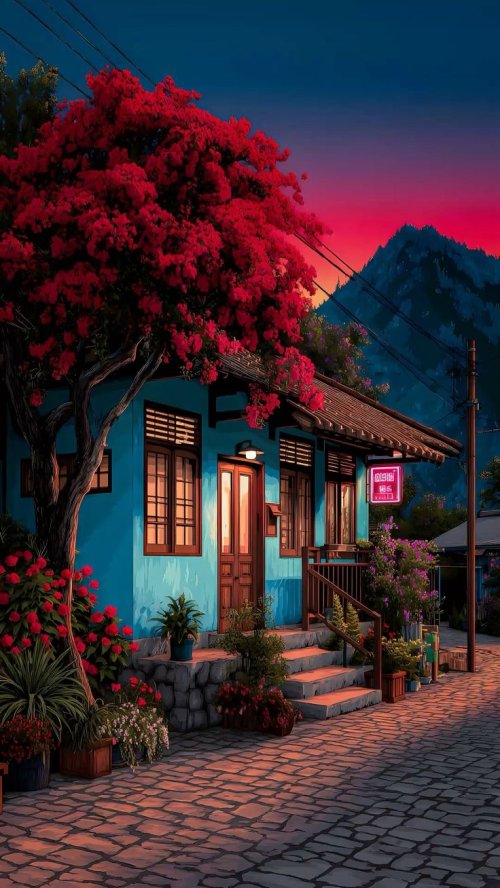 Vibrant Sunset Village Scene - Related Ghetto Wallpapers wallpaper