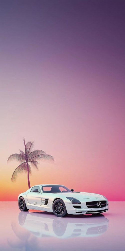 White Mercedes Palm Sunset - Related Ghetto Wallpapers wallpaper