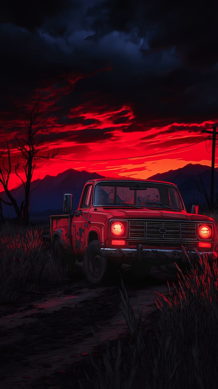 Red Truck Sunset - ghetto wallpaper for Ghetto Wallpapers