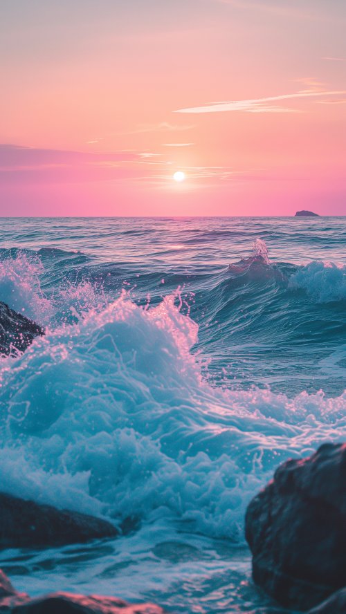 Pink Sunset Ocean Waves - Related Darkify wallpaper