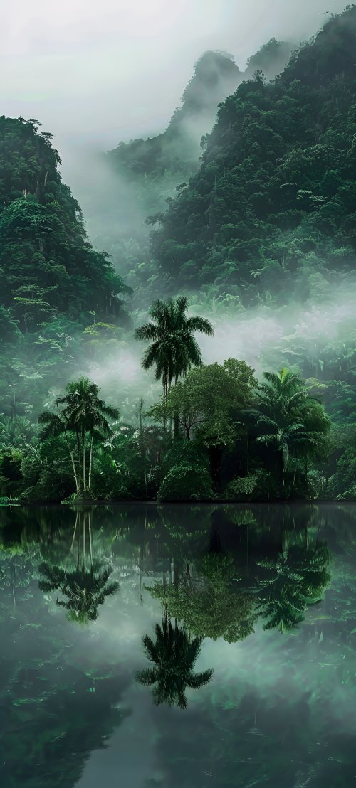 Misty Tropical Jungle Lake