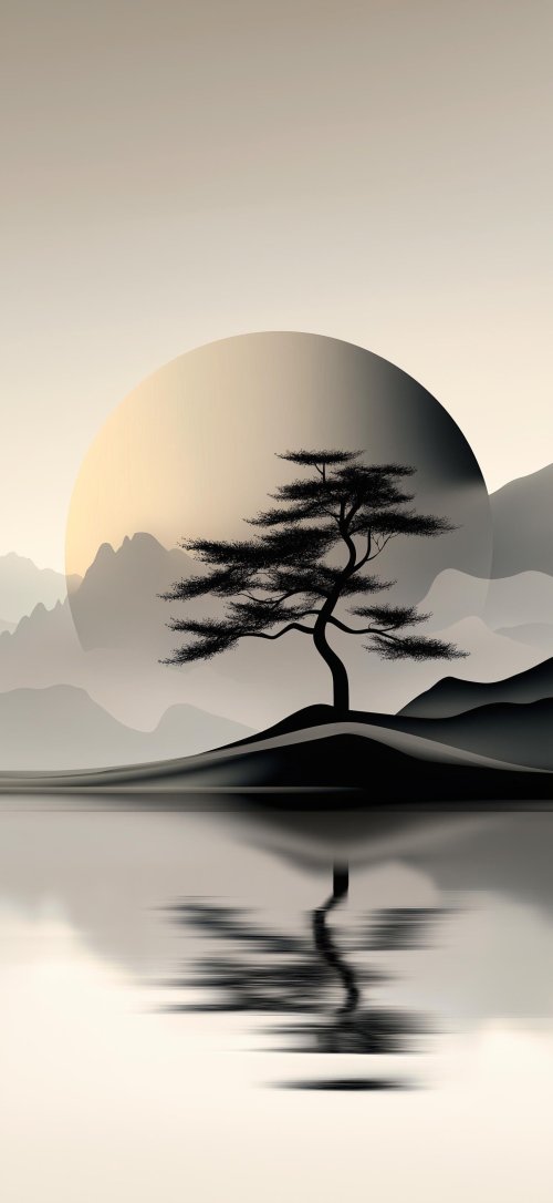 Minimalist Zen Tree Silhouette - Related Darkify wallpaper