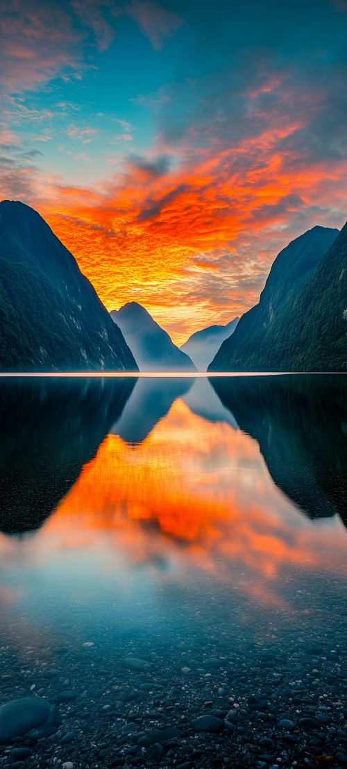 Fiery Sunset Mountain Reflection - Related Ghetto Wallpapers wallpaper