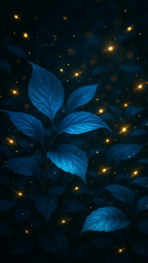 Glowing Blue Forest Leaves - leaf Wallpaper