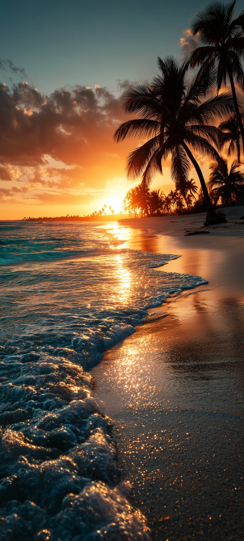 Golden Tropical Beach Sunset - beach Wallpaper