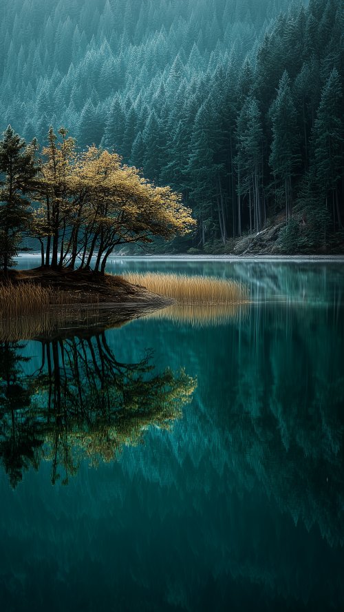 Golden Trees Lake Reflection