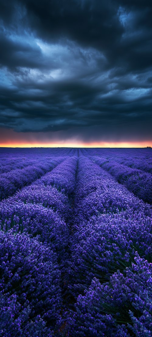 Stormy Lavender Field Sunset