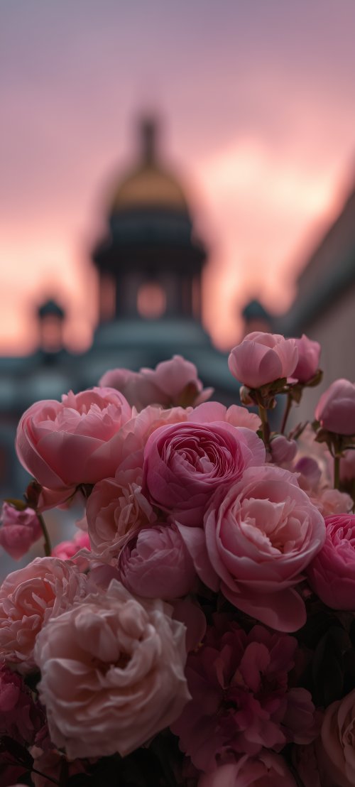 Pink Roses at Sunset