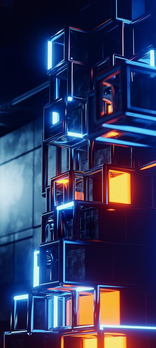 Abstract Neon Cubes - Asus Wallpaper