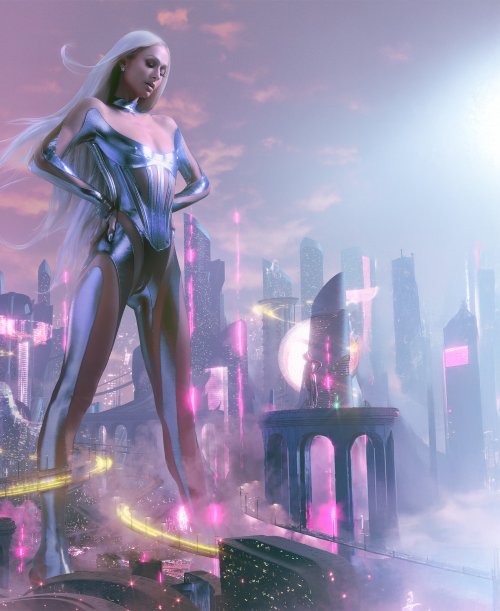 Cyberpunk Goddess Overlook City