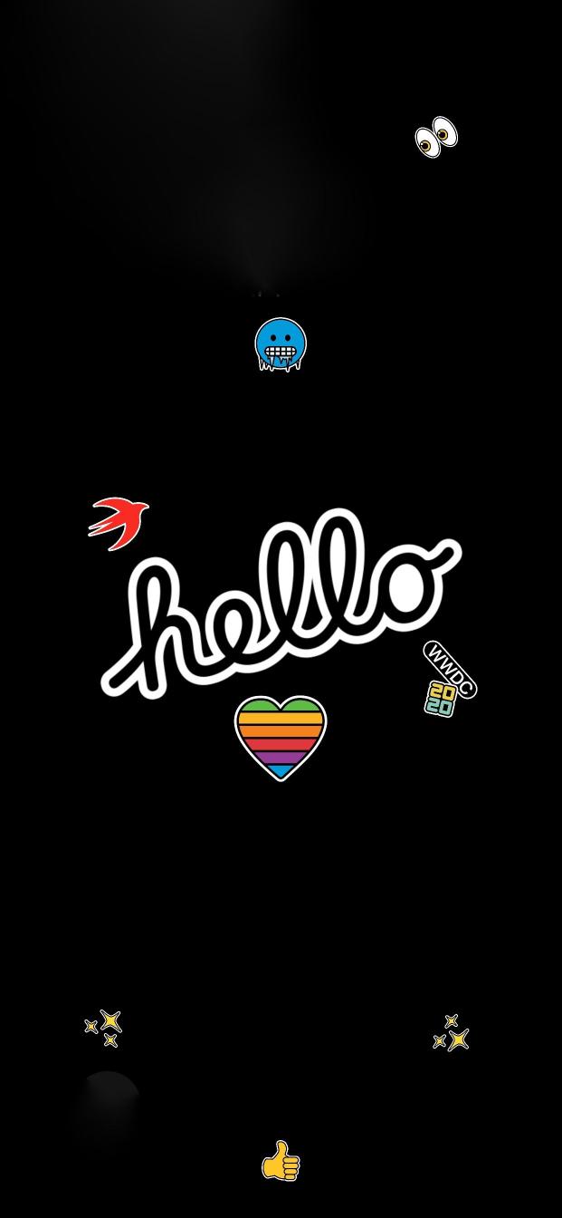 Whimsical Hello Sticker Art - apple Wallpaper