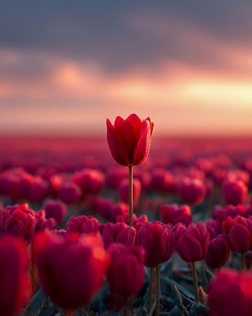 Single Red Tulip Sunset - flowers Wallpaper