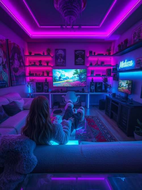 Cozy Neon Gaming Room - Related Darkify wallpaper